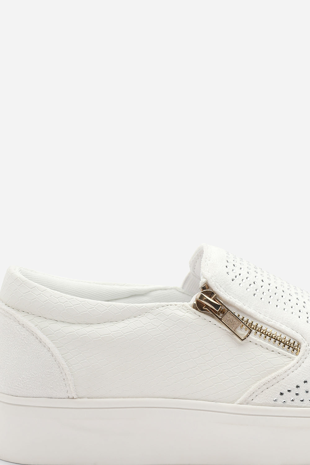 Florina White Zip detail Trainer with Diamante Toe