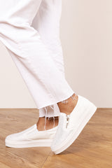 Florina White Zip detail Trainer with Diamante Toe