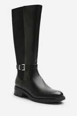 Javira Black Riding Knee High Boots with Buckle Strap