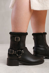 WYNTER WIDE FIT ANKLE BOOT WITH BUCKLE DETAILING IN BLACK FAUX LEATHER