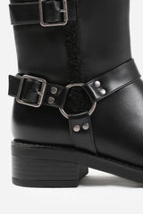 WYNTER WIDE FIT ANKLE BOOT WITH BUCKLE DETAILING IN BLACK FAUX LEATHER