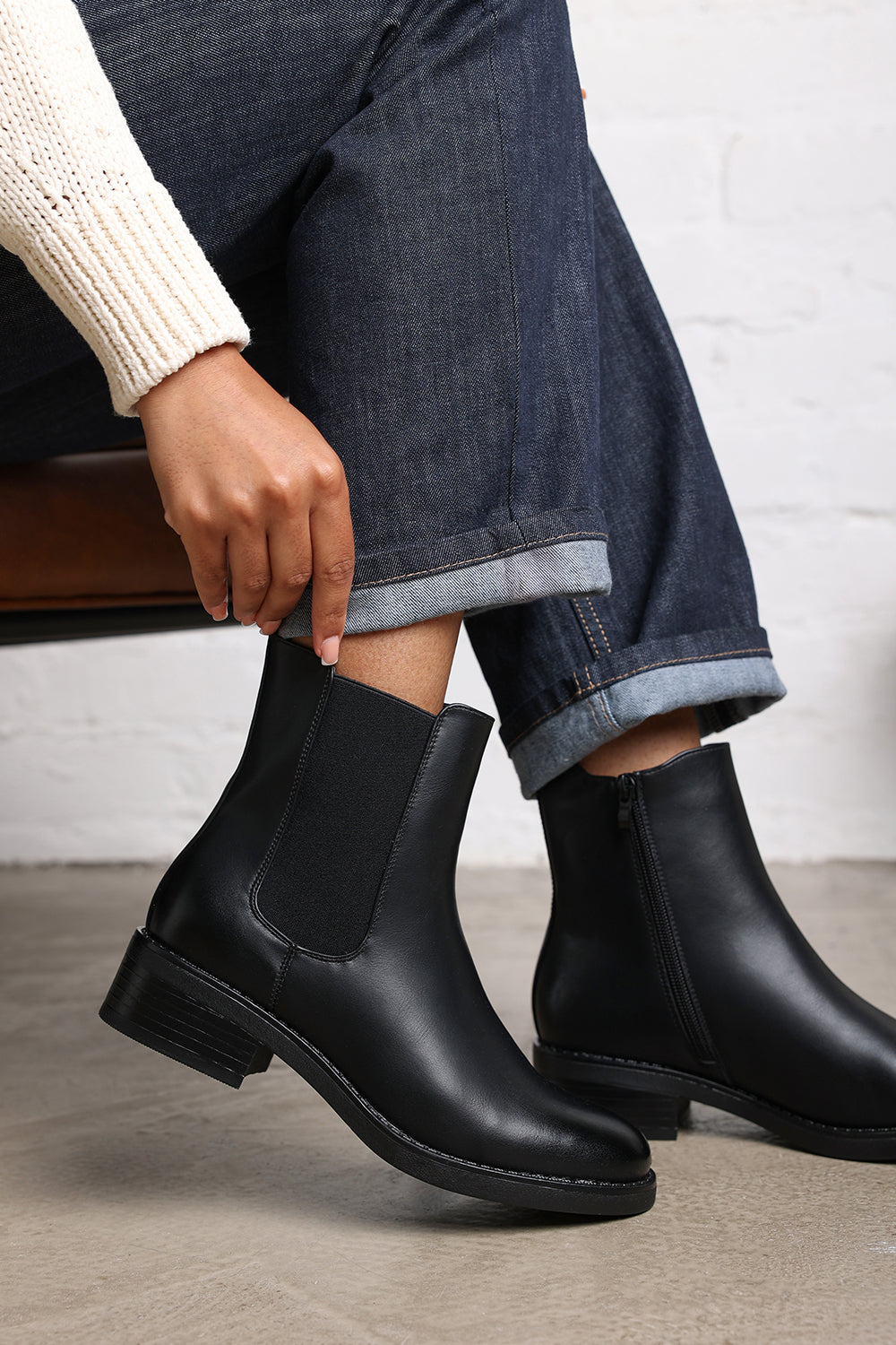 Kelsey Block Heel Chelsea Zip Ankle Boots In Black Faux Leather