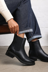 Kelsey Block Heel Chelsea Zip Ankle Boots In Black Faux Leather