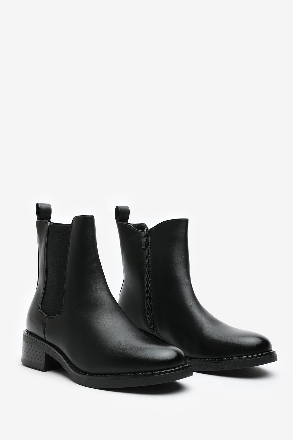 Kelsey Block Heel Chelsea Zip Ankle Boots In Black Faux Leather