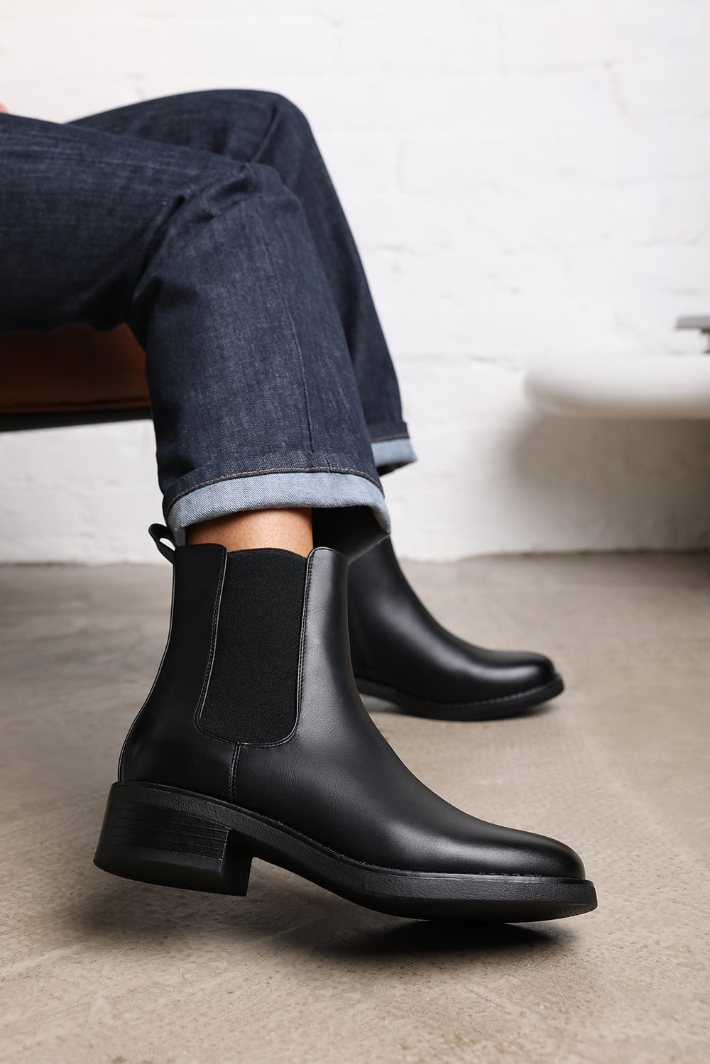 Kelsey Block Heel Chelsea Zip Ankle Boots In Black Faux Leather