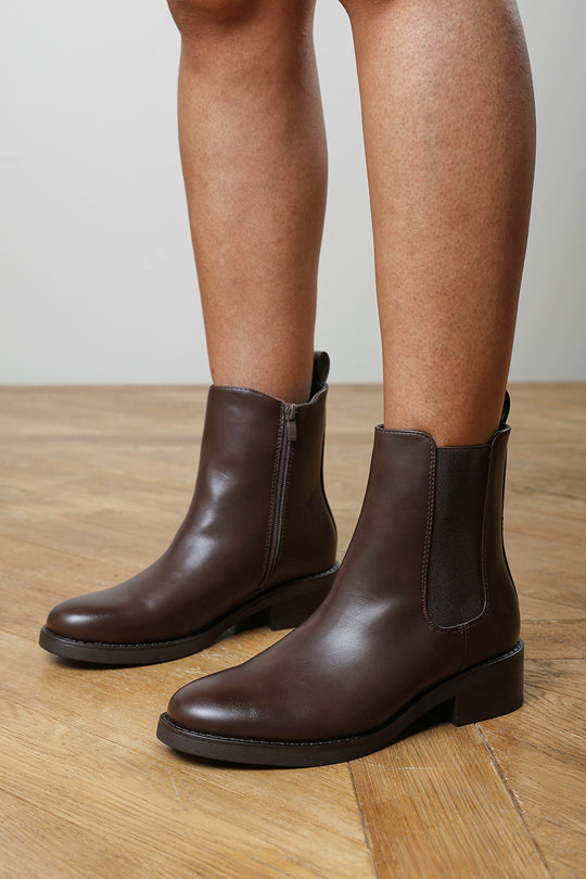 Ivara Dark Brown Chelsea Ankle Boots with Block Heel