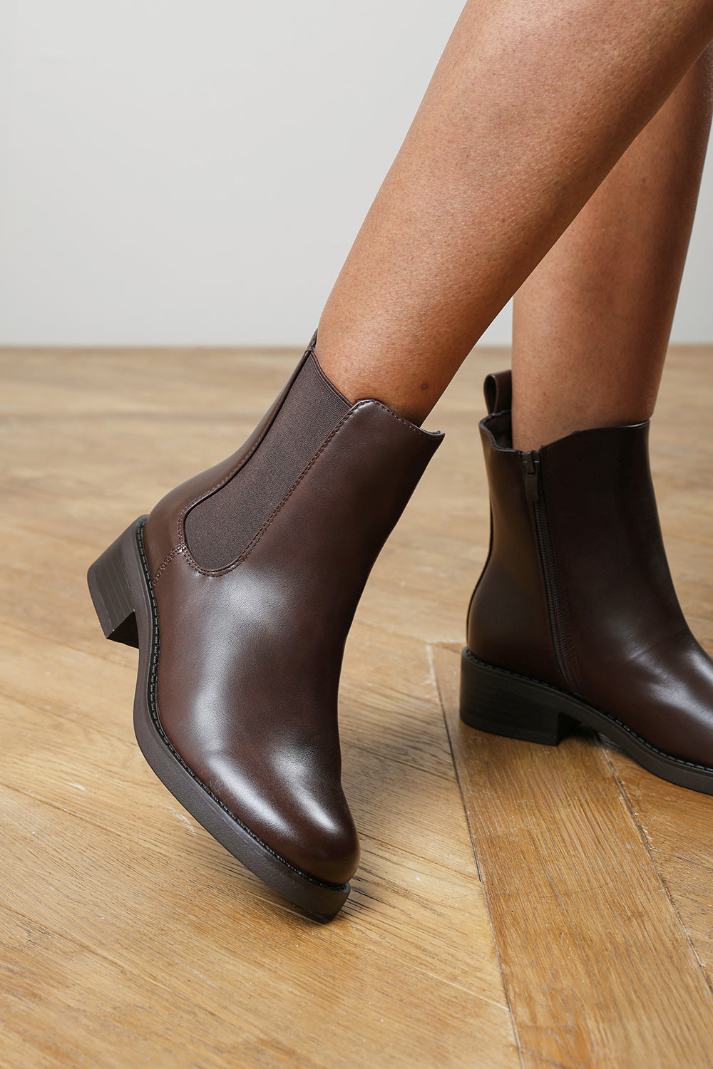 Ivara Dark Brown Chelsea Ankle Boots with Block Heel