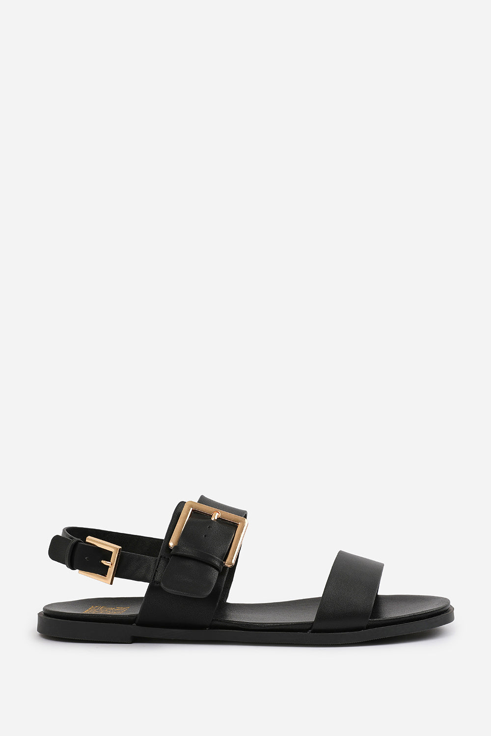Sariva Black Double Strap Classic Flat Sandals with Buckle Detail