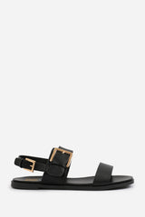 Sariva Black Double Strap Classic Flat Sandals with Buckle Detail