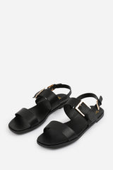 Sariva Black Double Strap Classic Flat Sandals with Buckle Detail