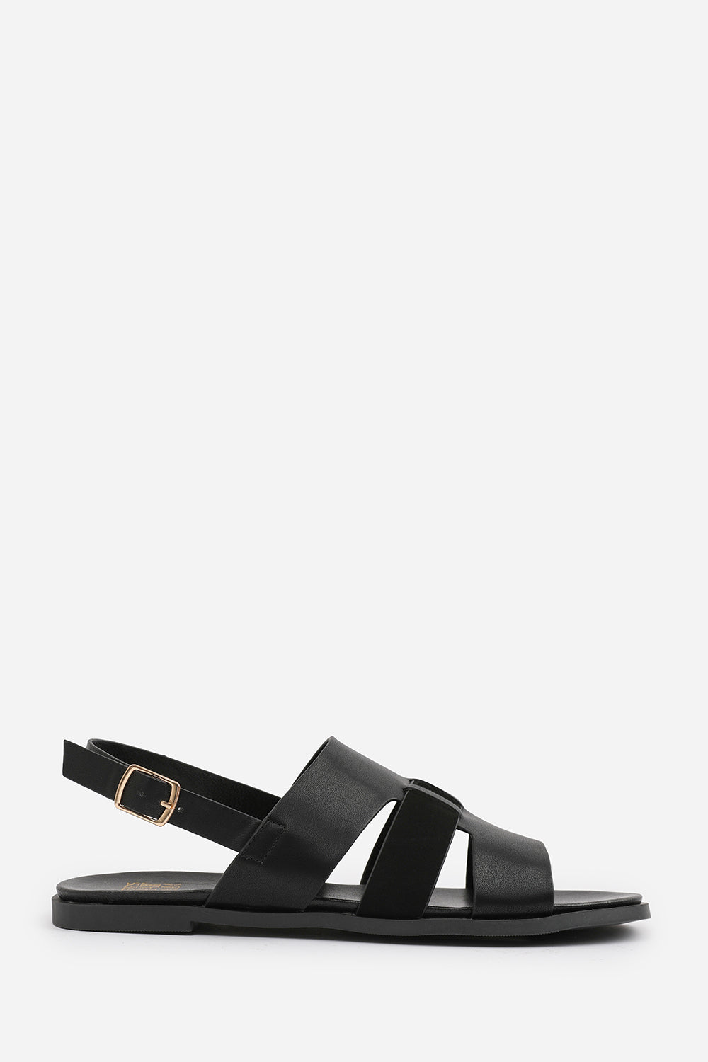 Avelina Black Flat Strappy Sandals with Slingback Strap