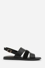 Avelina Black Flat Strappy Sandals with Slingback Strap