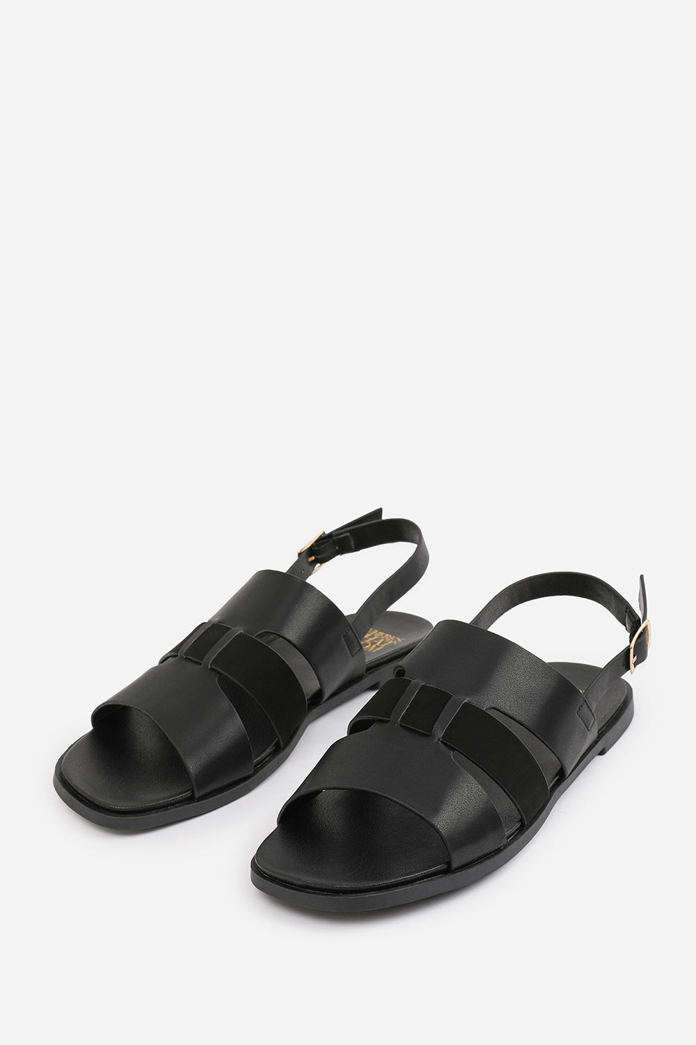 Avelina Black Flat Strappy Sandals with Slingback Strap