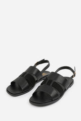 Avelina Black Flat Strappy Sandals with Slingback Strap