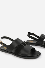 Avelina Black Flat Strappy Sandals with Slingback Strap