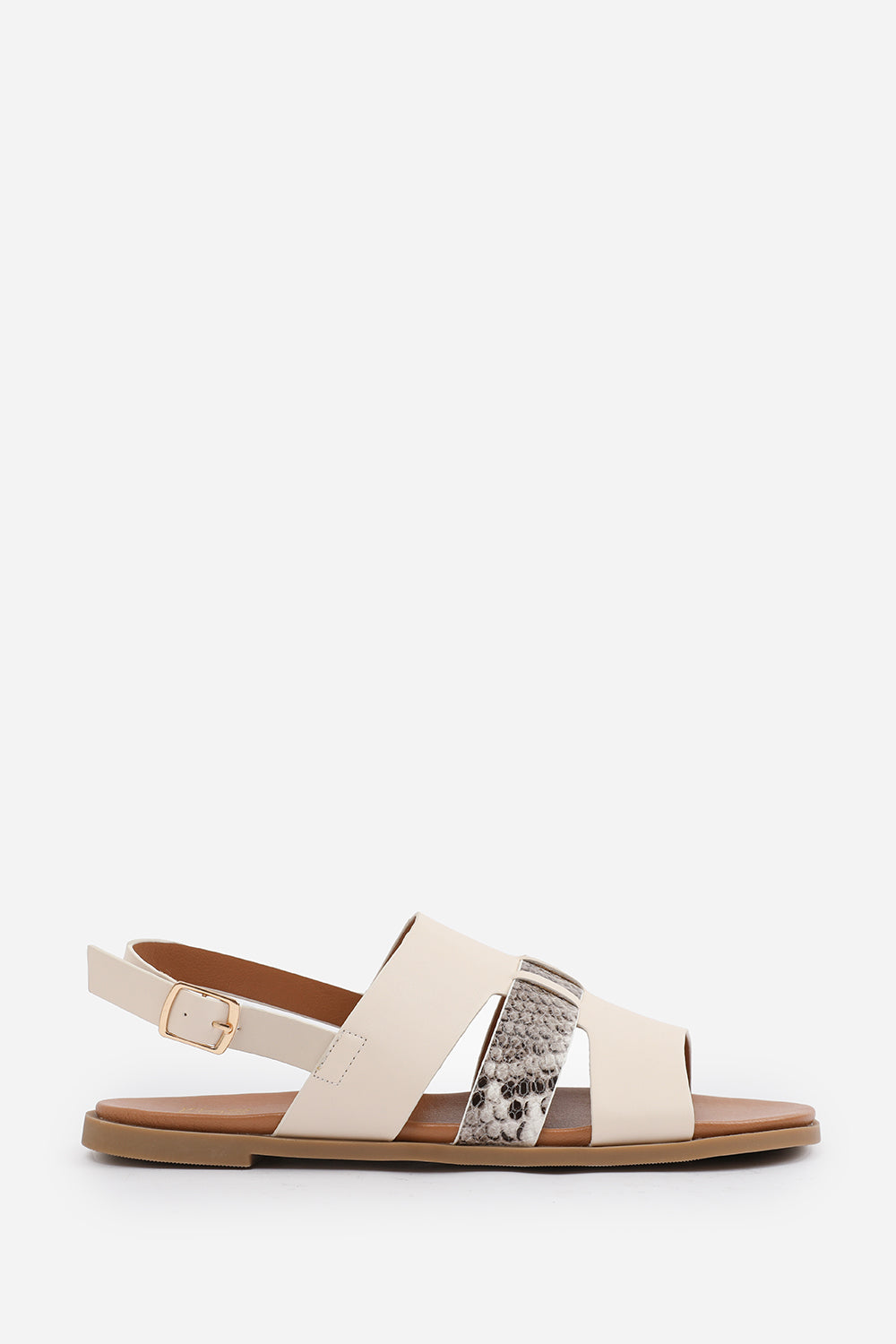 Avelina Cream Flat Strappy Sandals with Slingback Strap