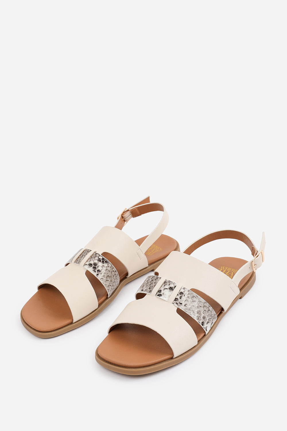 Avelina Cream Flat Strappy Sandals with Slingback Strap