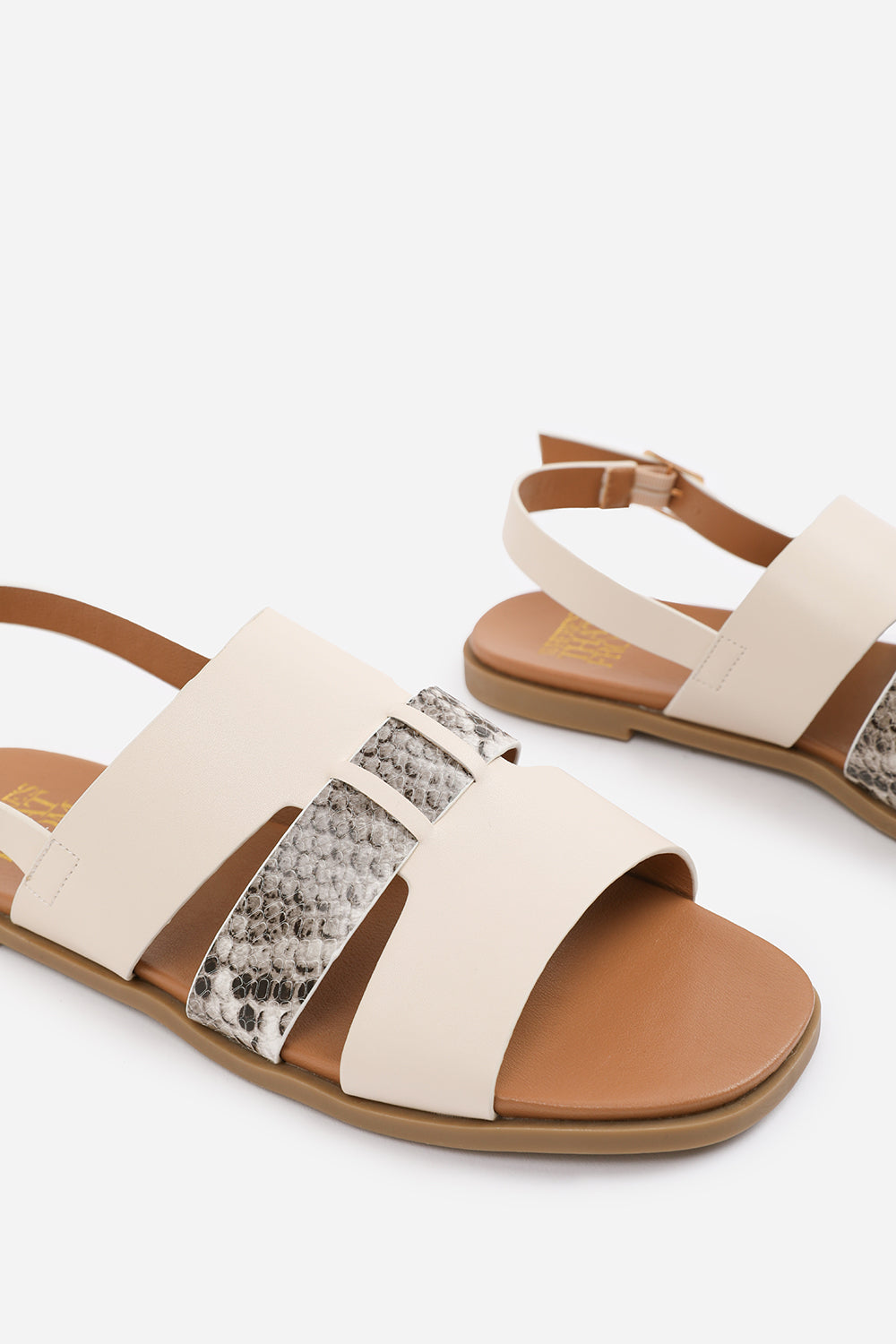Avelina Cream Flat Strappy Sandals with Slingback Strap