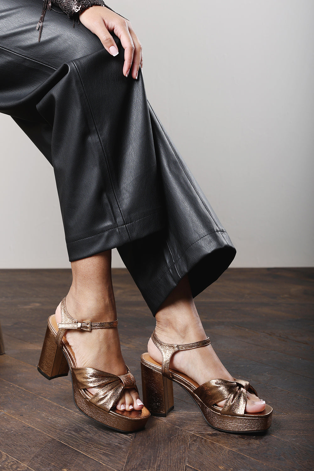 Relyra Front Knot Block Heel Sandals with Ankle Strap