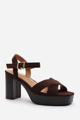 Riya Brown Suede Cross Over Platform Sandals with Buckle Strap