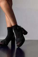 Larissa Black Embellished Braided Platform Heeled Sandals