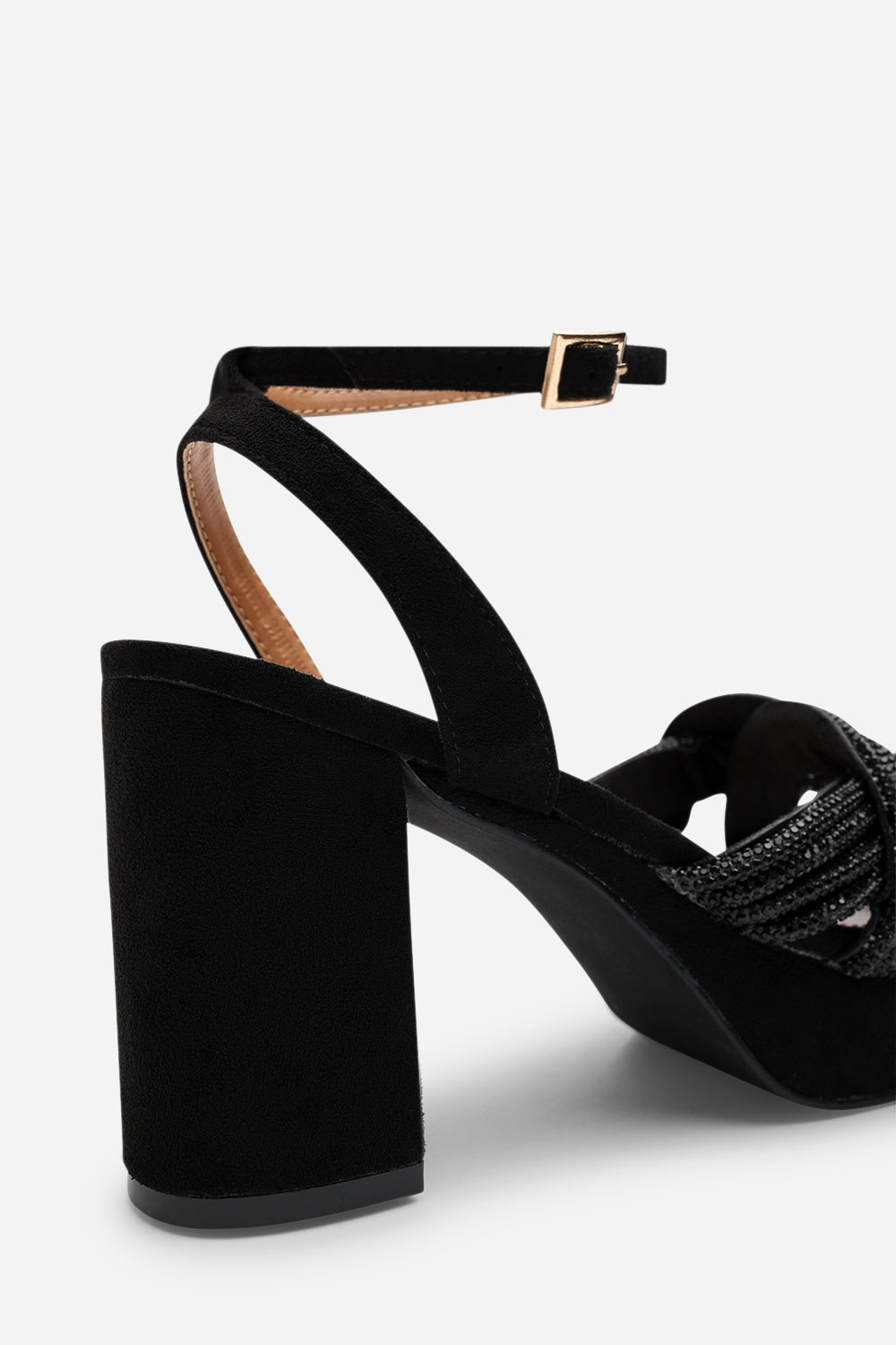 Karen Black Suede Platform Heels with Twisted Straps