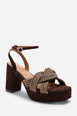Karen Brown Suede Platform Heels with Twisted Straps