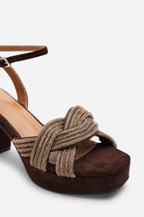 Karen Brown Suede Platform Heels with Twisted Straps
