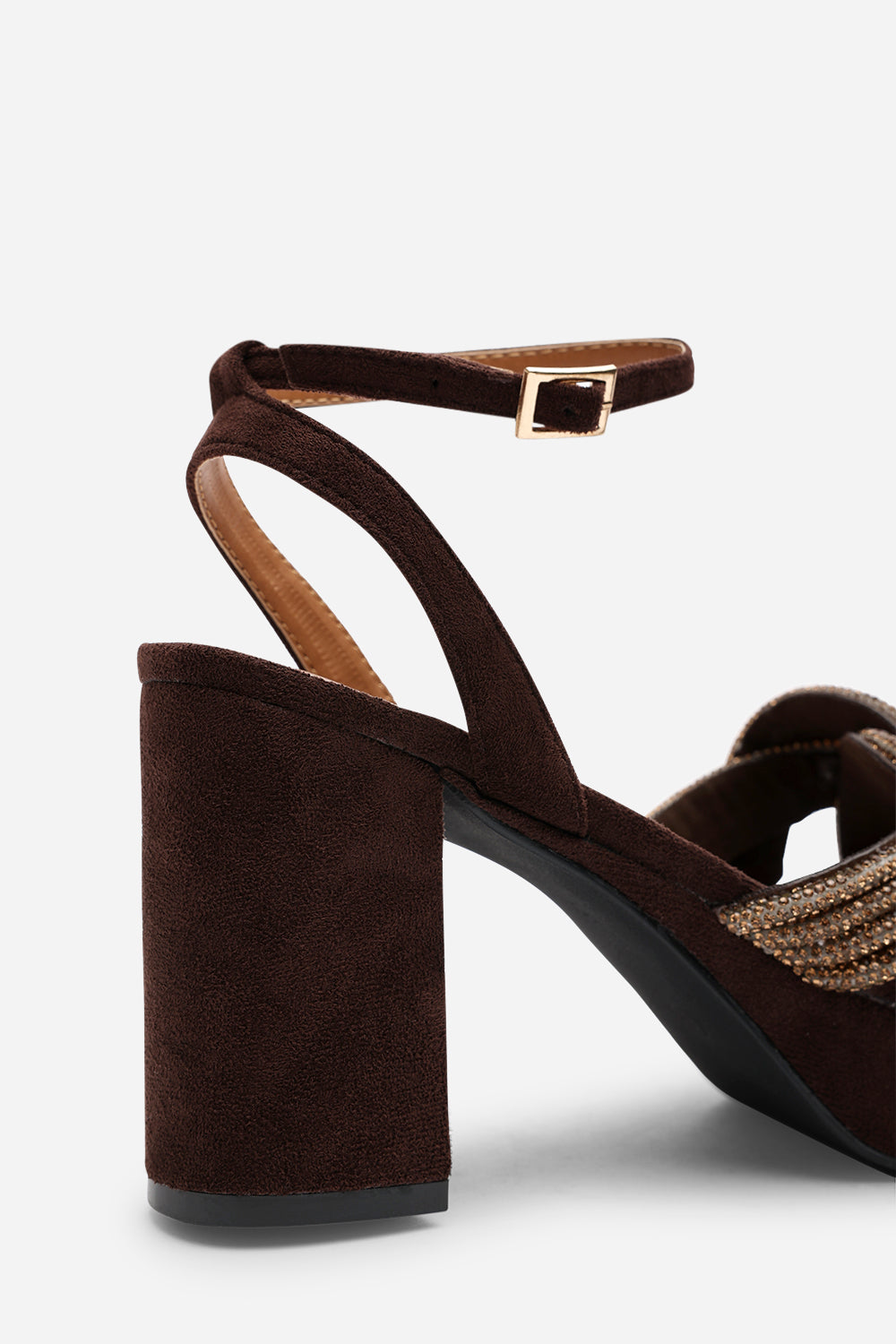 Karen Wide Fit Brown Suede Platform Heels with Twisted Straps