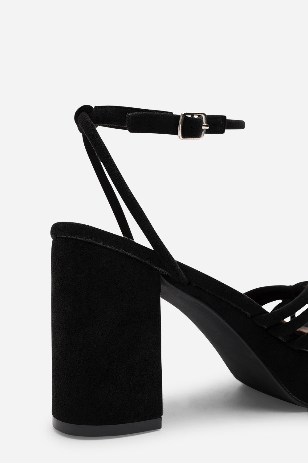 Bronte Black Suede Platform Heels with Twisted Knot Straps
