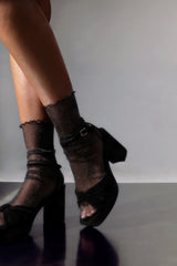 Nadine Black Crossover Strap Platform Heeled Sandals