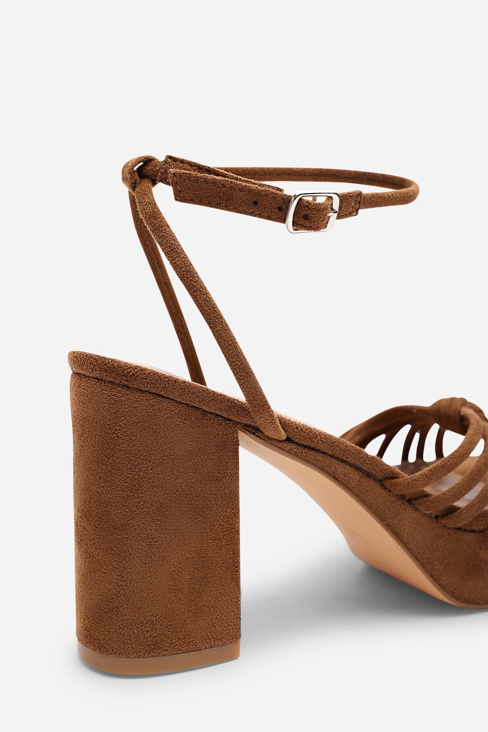 Rivora Cognac Suede Twisted Knot Strap Platform Heels
