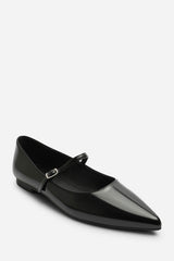 Ovira Wide Fit Girl's School Shoe Pointed Toe Mary Jane Front Strap Ballet Flats