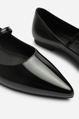Ovira Wide Fit Girl's School Shoe Pointed Toe Mary Jane Front Strap Ballet Flats