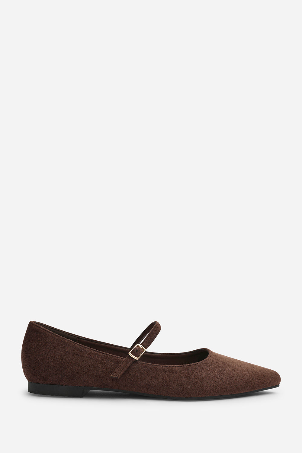 Novalee Pointed Toe Mary Jane Front Strap Ballet Flats in Brown Suede