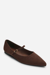 Novalee Pointed Toe Mary Jane Front Strap Ballet Flats in Brown Suede