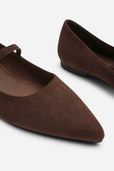Novalee Wide Fit Pointed Toe Mary Jane Front Strap Ballet Flats In Brown Suede