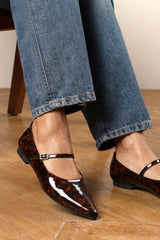 Novalee Pointed Toe Mary Jane Front Strap Ballet Flats in Tortoise Patent