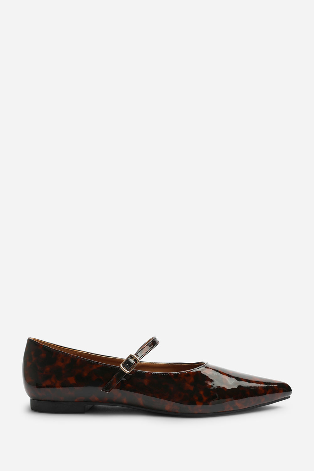 Novalee Wide Fit Pointed Toe Mary Jane Front Strap Ballet Flats in Tortoise Patent