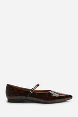 Novalee Pointed Toe Mary Jane Front Strap Ballet Flats in Tortoise Patent