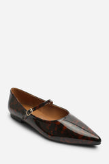 Novalee Wide Fit Pointed Toe Mary Jane Front Strap Ballet Flats in Tortoise Patent