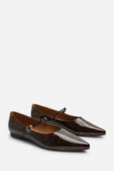 Novalee Wide Fit Pointed Toe Mary Jane Front Strap Ballet Flats in Tortoise Patent