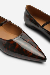 Novalee Wide Fit Pointed Toe Mary Jane Front Strap Ballet Flats in Tortoise Patent