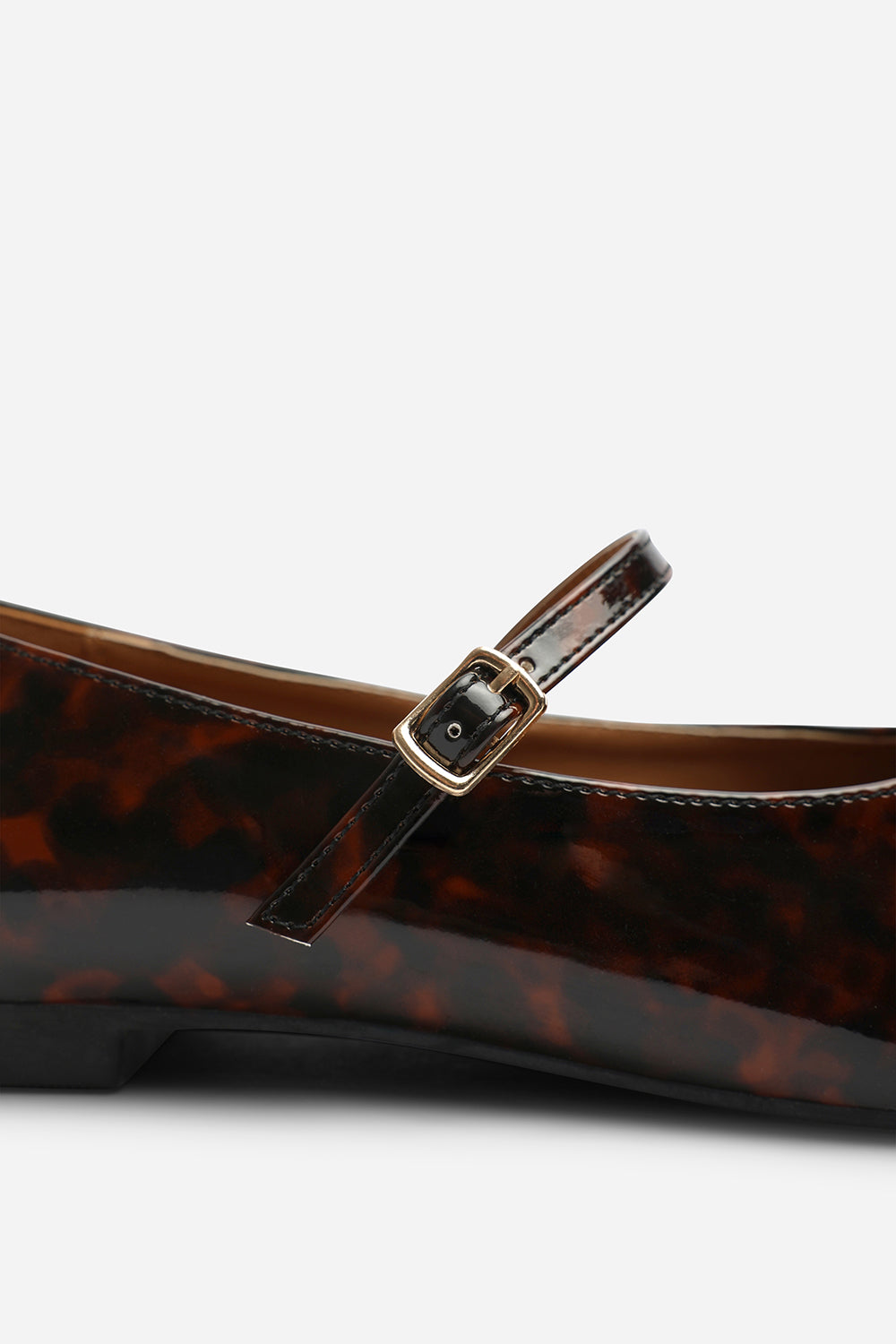 Novalee Pointed Toe Mary Jane Front Strap Ballet Flats in Tortoise Patent
