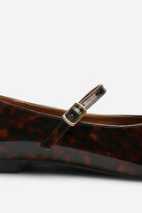 Novalee Pointed Toe Mary Jane Front Strap Ballet Flats in Tortoise Patent