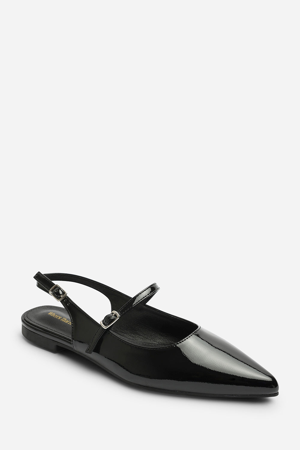 Estrella Wide Fit Pointed Toe Mary Jane Open Back Ballet Flats In Black Patent