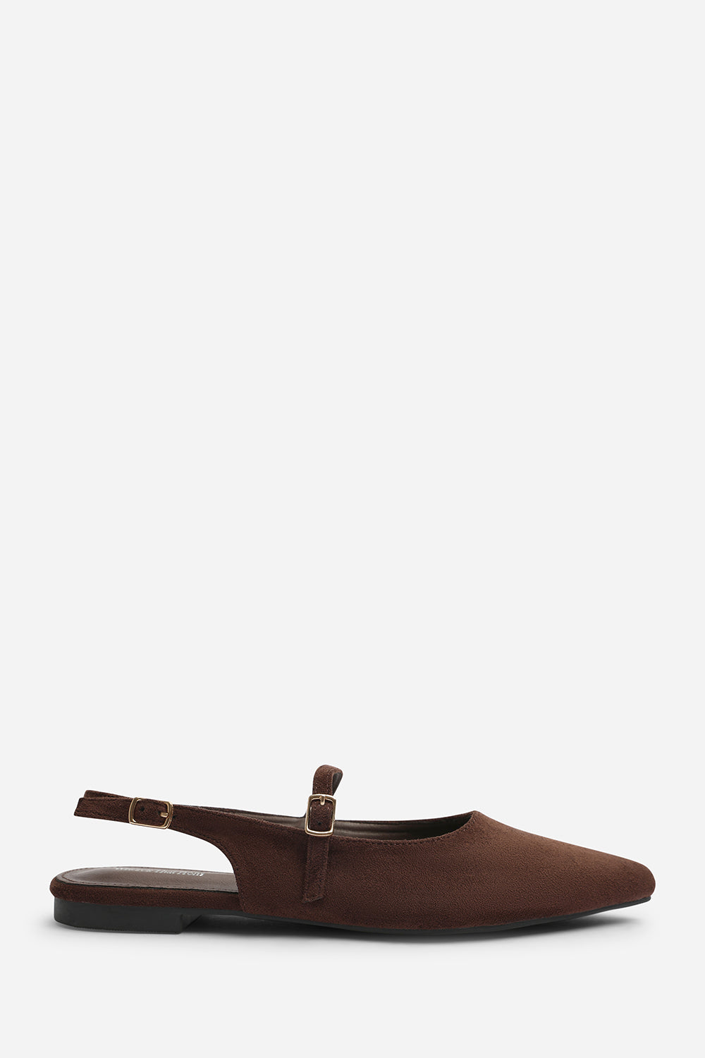 Estrella Pointed Toe Mary Jane Open Back Ballet Flats In Brown Suede