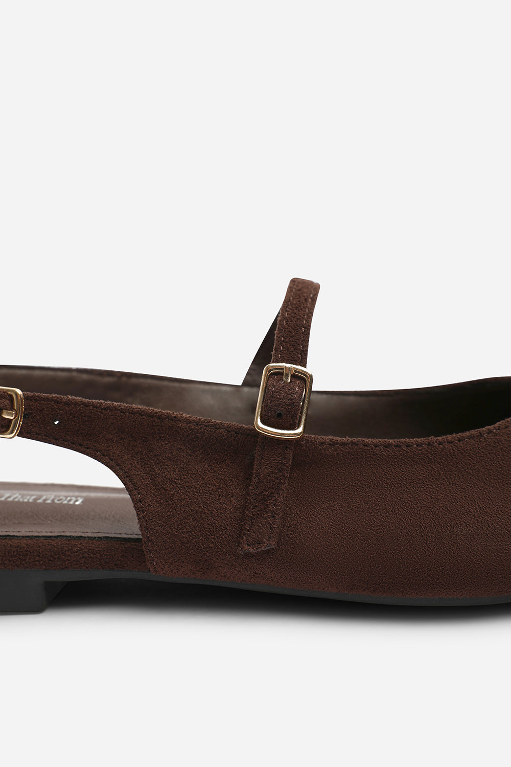 Estrella Pointed Toe Mary Jane Open Back Ballet Flats In Brown Suede