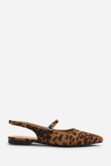 Estrella Wide Fit Pointed Toe Mary Jane Open Back Ballet Flats In Leopard Suede