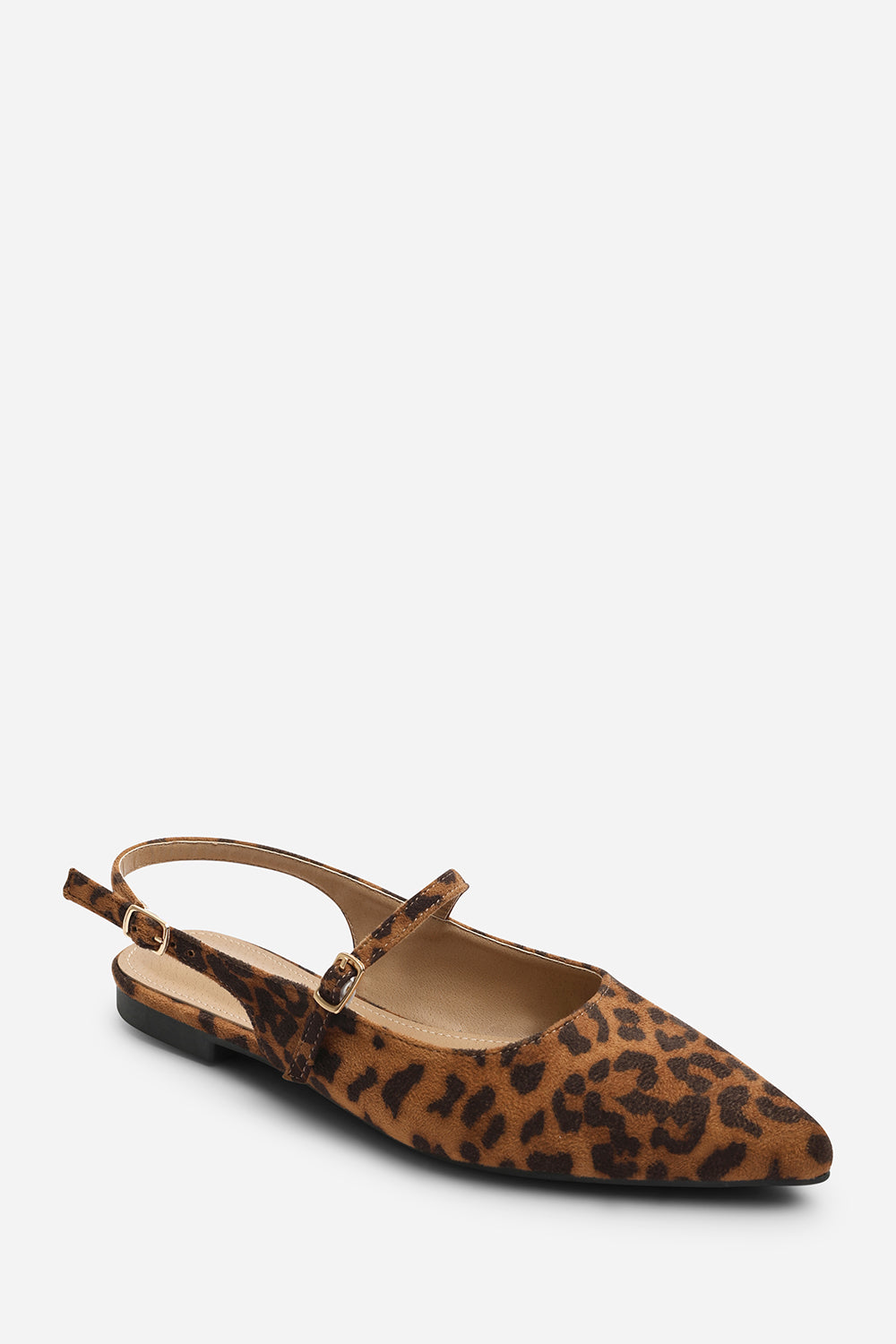 Estrella Wide Fit Pointed Toe Mary Jane Open Back Ballet Flats In Leopard Suede
